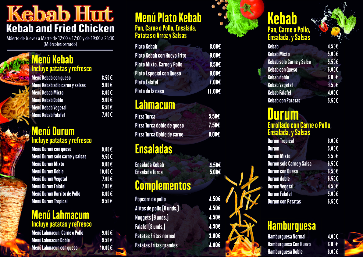 Menú kebab